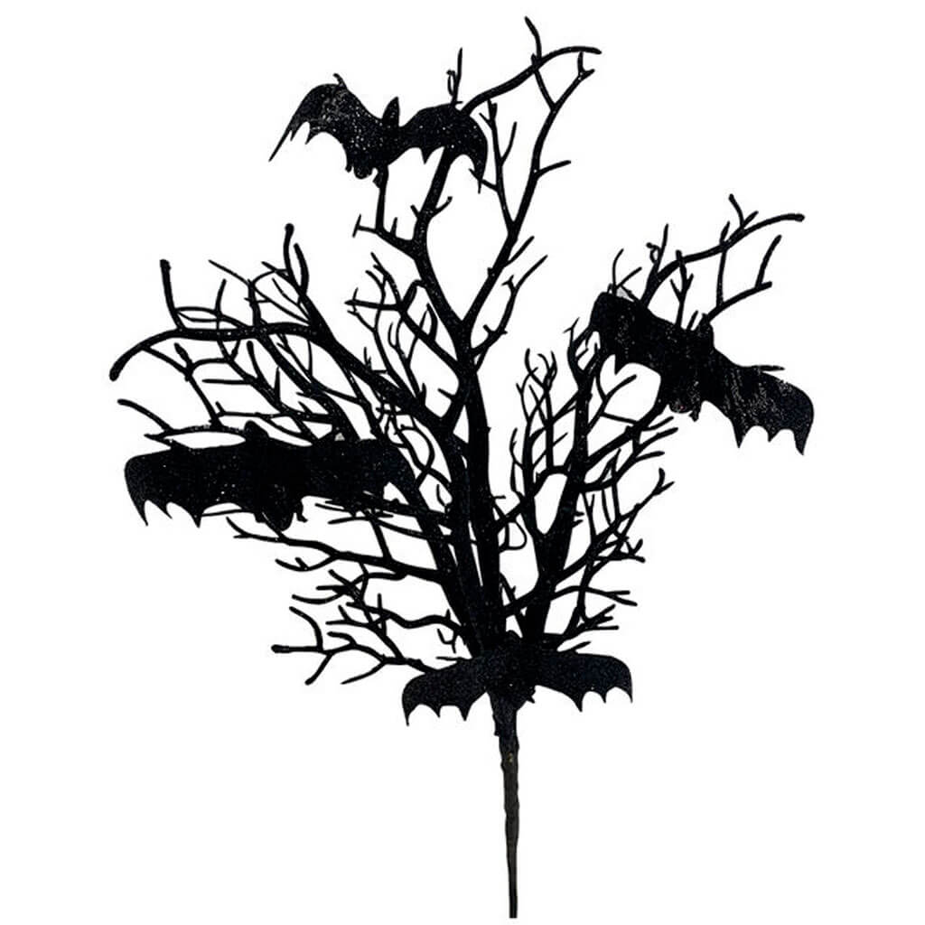 Halloween Black Glitter Bat &amp; Branch Bush 20in