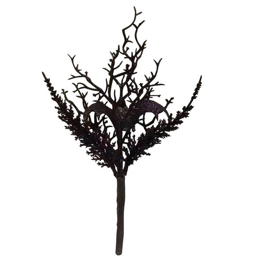 Halloween Black Glitter Bat &amp; Branch Pick 10in