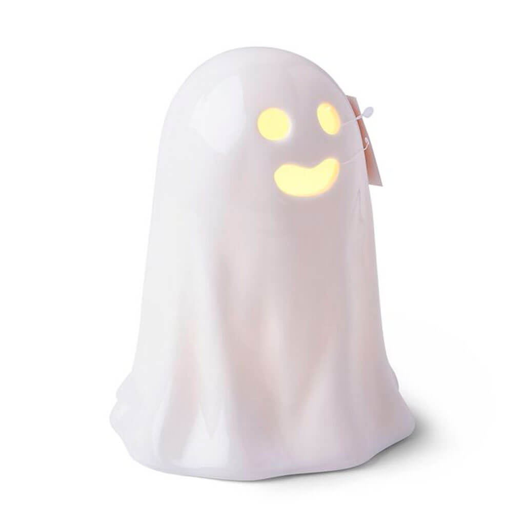 Halloween LED White Ceramic Smiling Ghost 6in