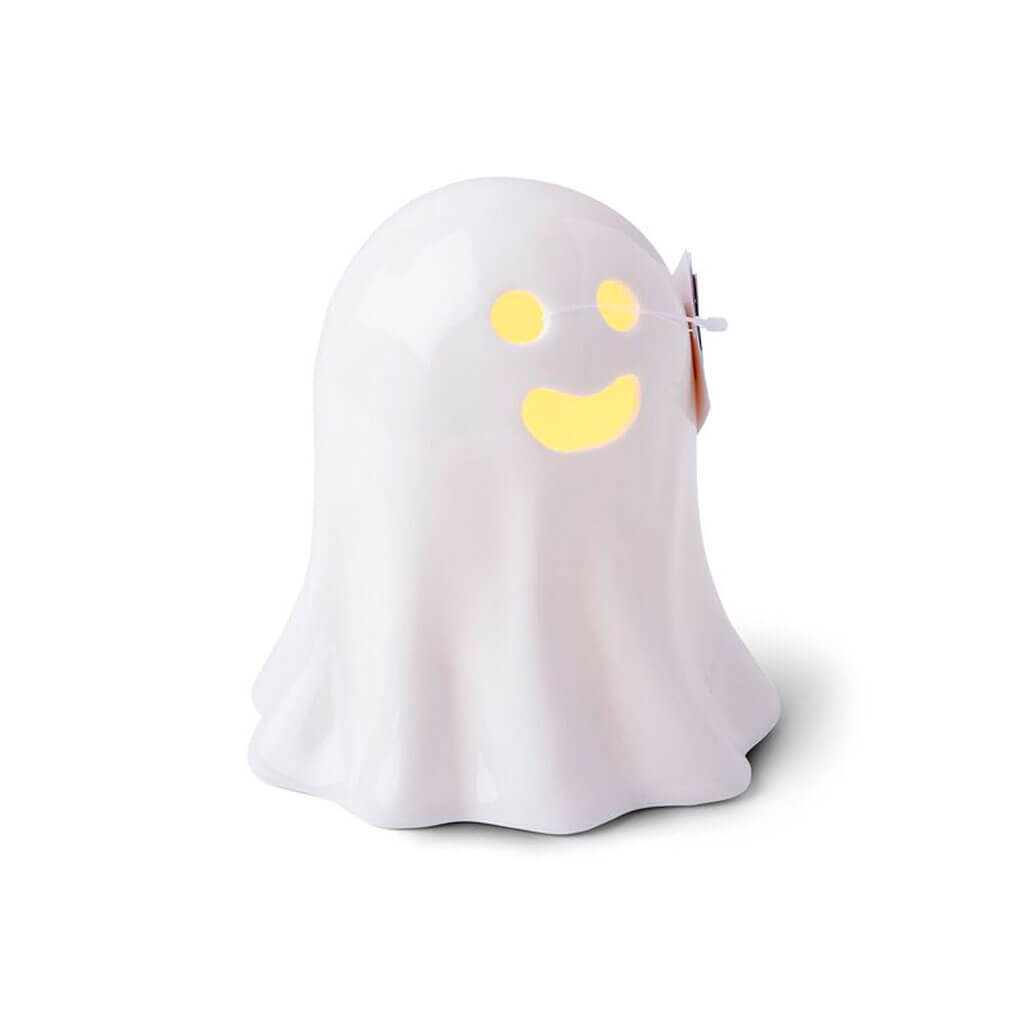 Halloween LED White Ceramic Smiling Ghost 5in