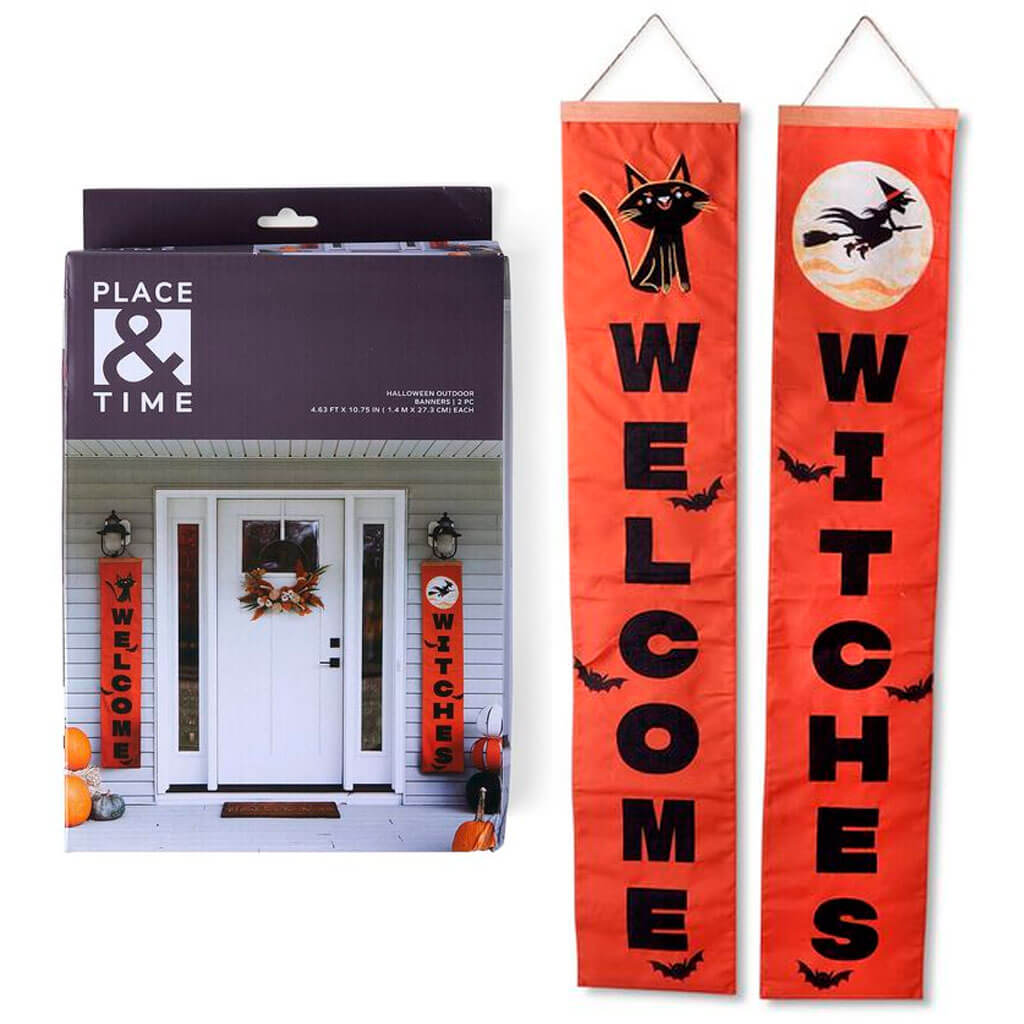 Halloween Reversible Welcome Witches Porch Banner 55.5in