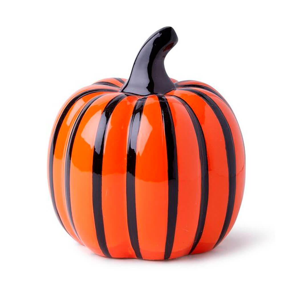 Halloween Black Striped Orange Ceramic Pumpkin 6in