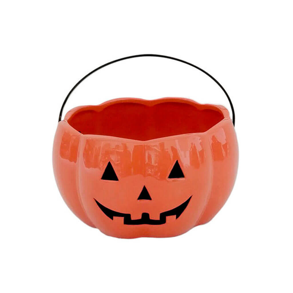 Halloween Ceramic Jack O Lantern Bowl 8in