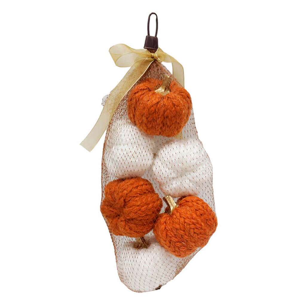 Fall White &amp; Orange Knit Bagged Pumpkins 6ct 5in