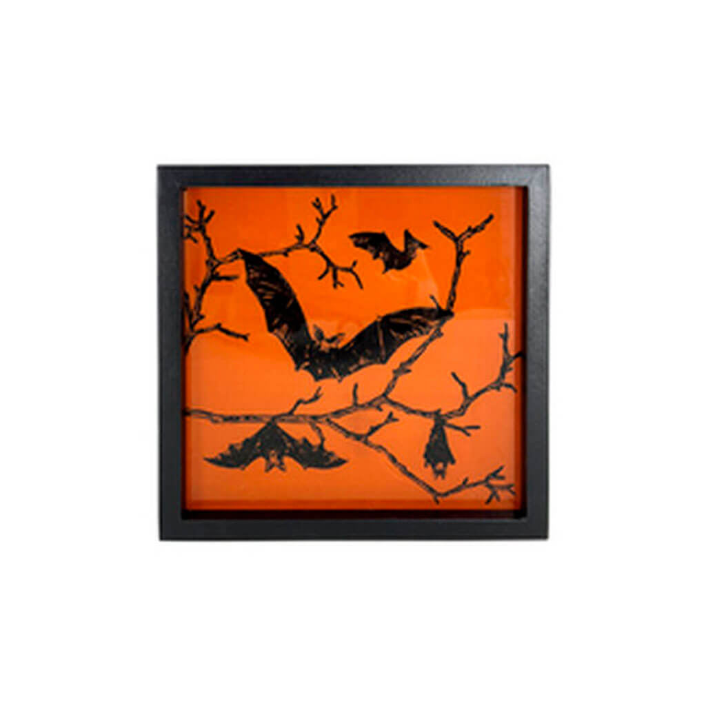 Halloween LED Black &amp; Orange Framed Bats 8in