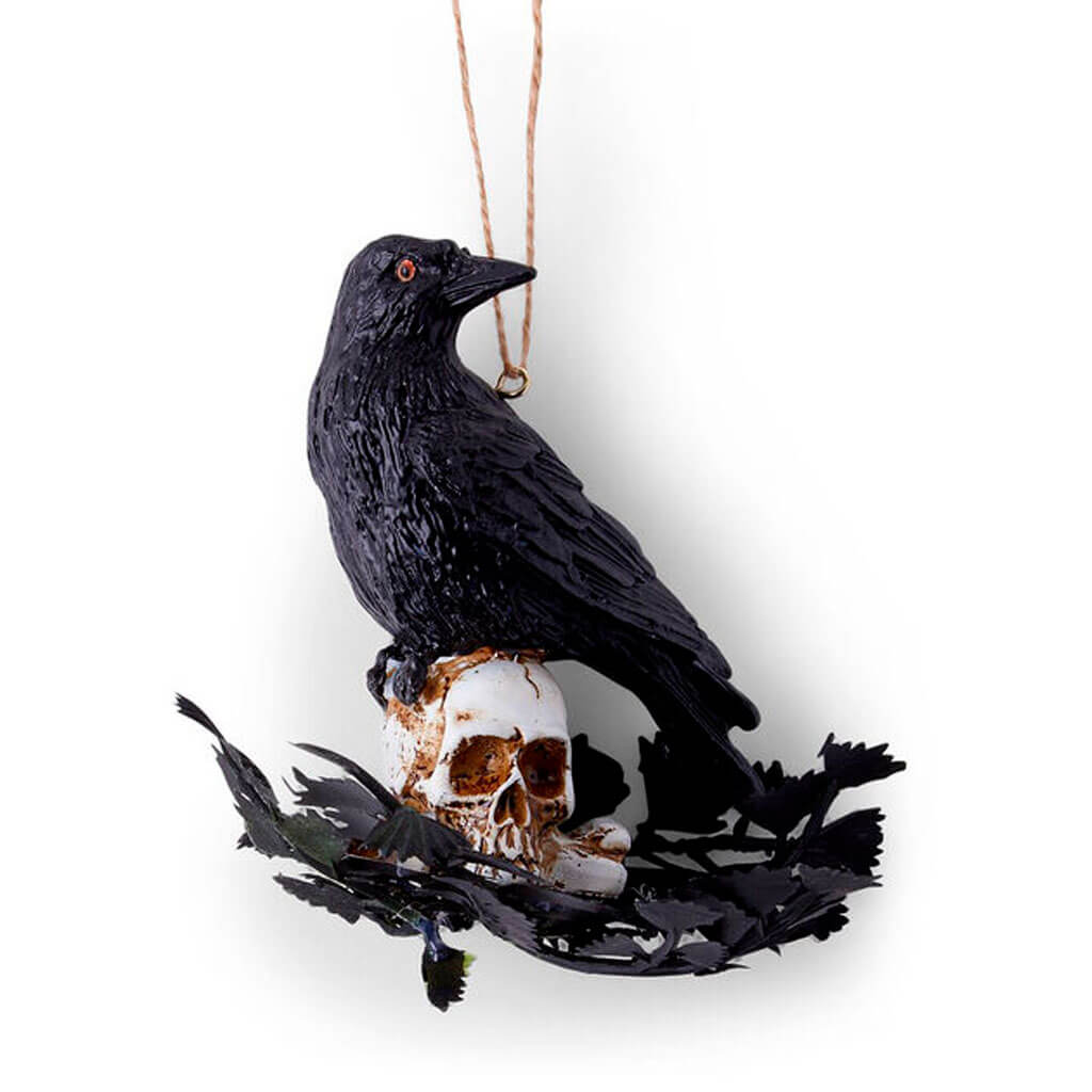 Halloween Raven on Skull Ornament 3.5in