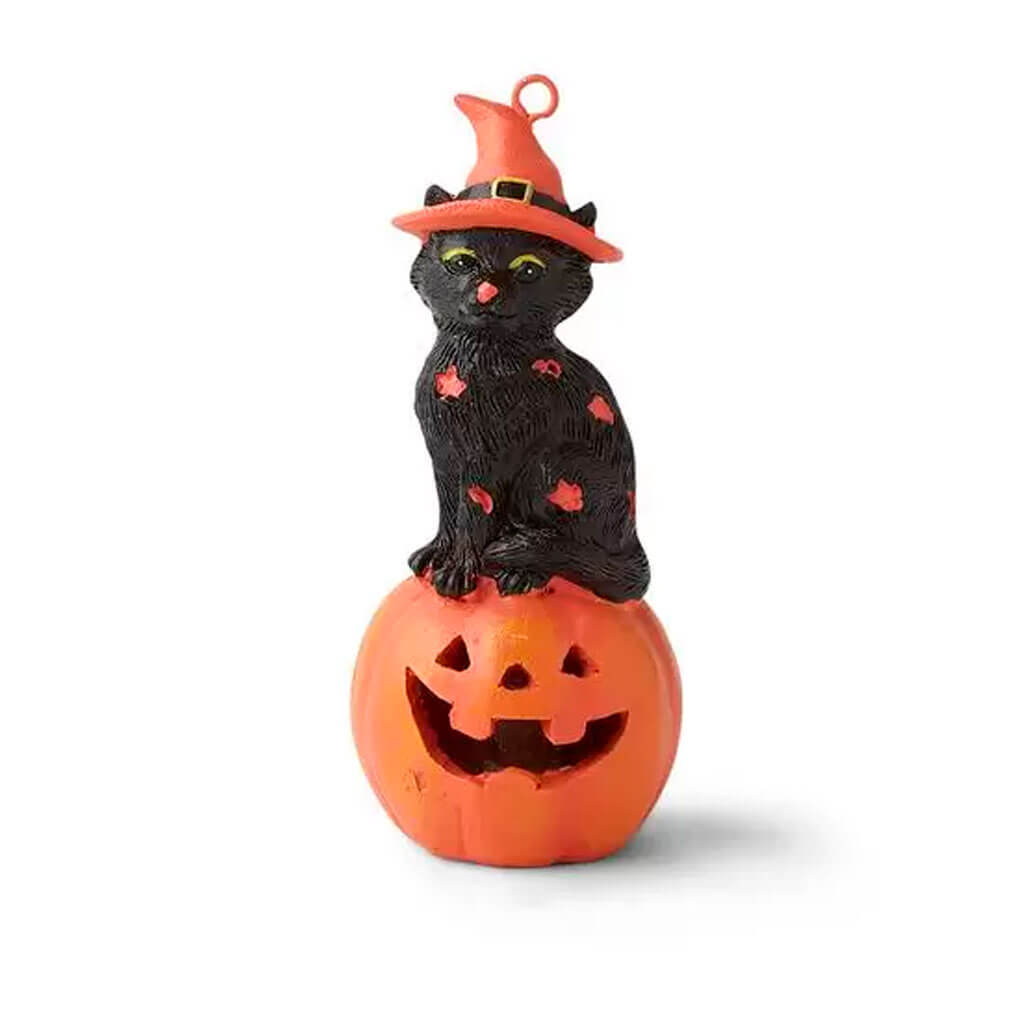 Halloween Cat on Pumpkin Ornament 4in