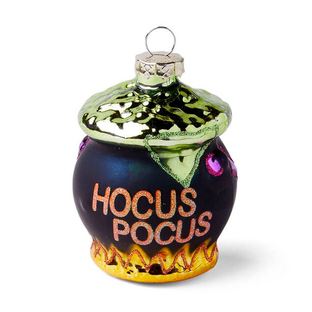 Halloween Hocus Pocus Cauldron Glass Ornament 4in