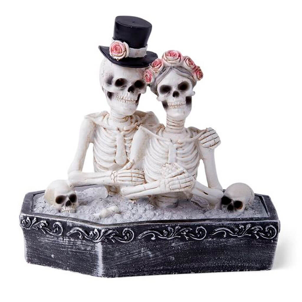 Halloween Skeleton Bride &amp; Groom in Coffin 7in