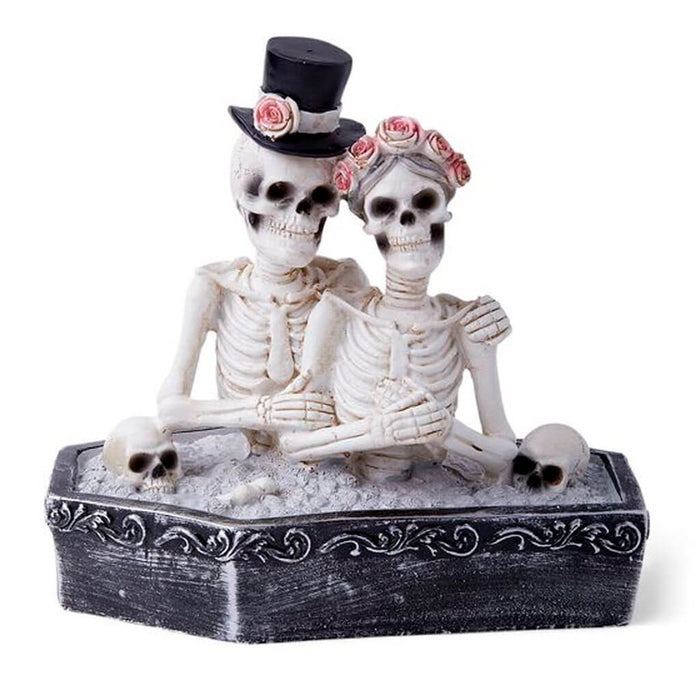 Halloween Skeleton Bride & Groom in Coffin 7in