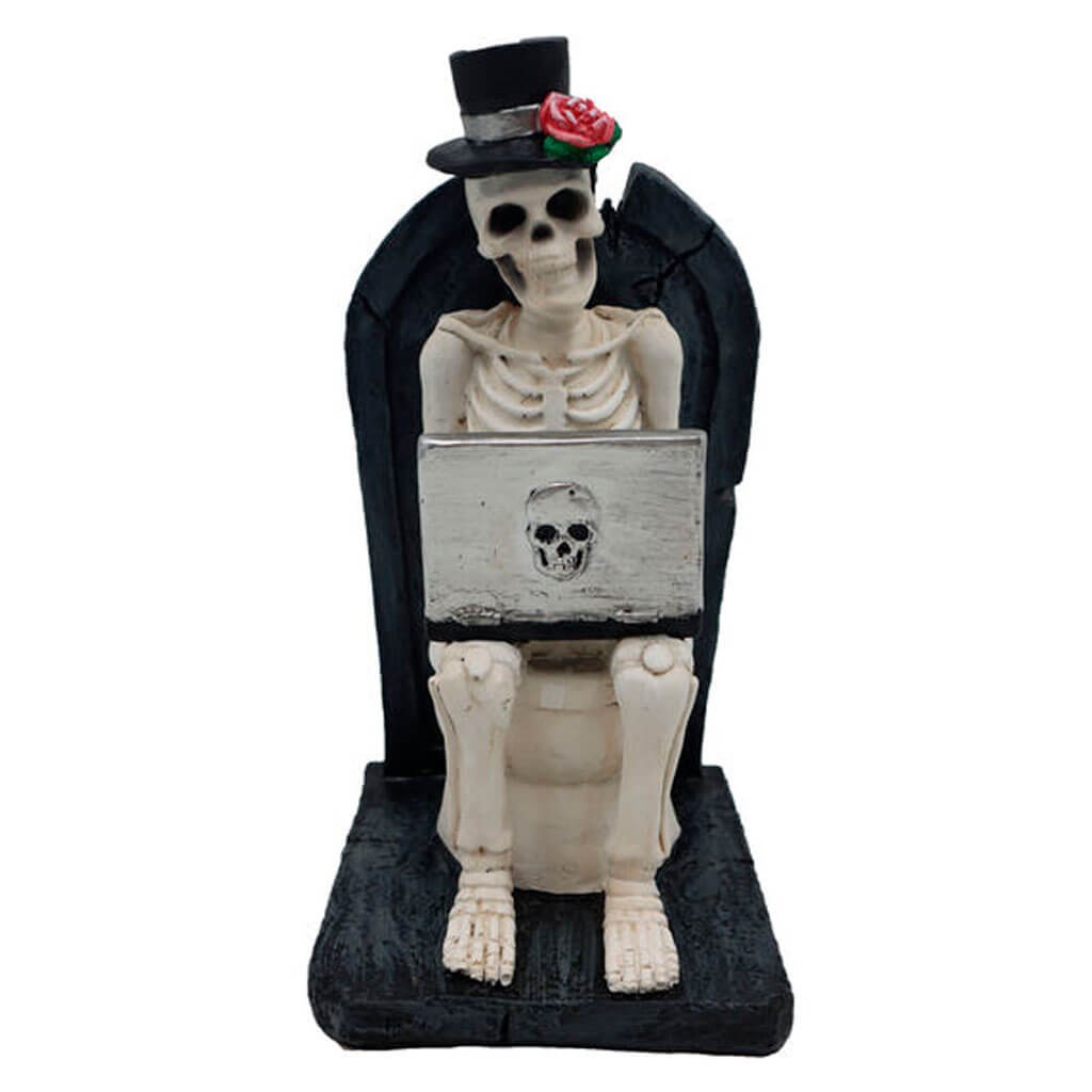 Halloween Skeleton on Toilet with Laptop 8in