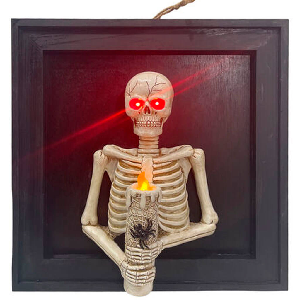 Halloween LED Framed 3D Skeleton Candle Holder 16in x 16in