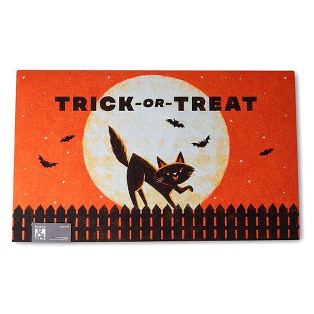 Halloween Trick or Treat &amp; Cat Rubber Doormat 18in x 30in