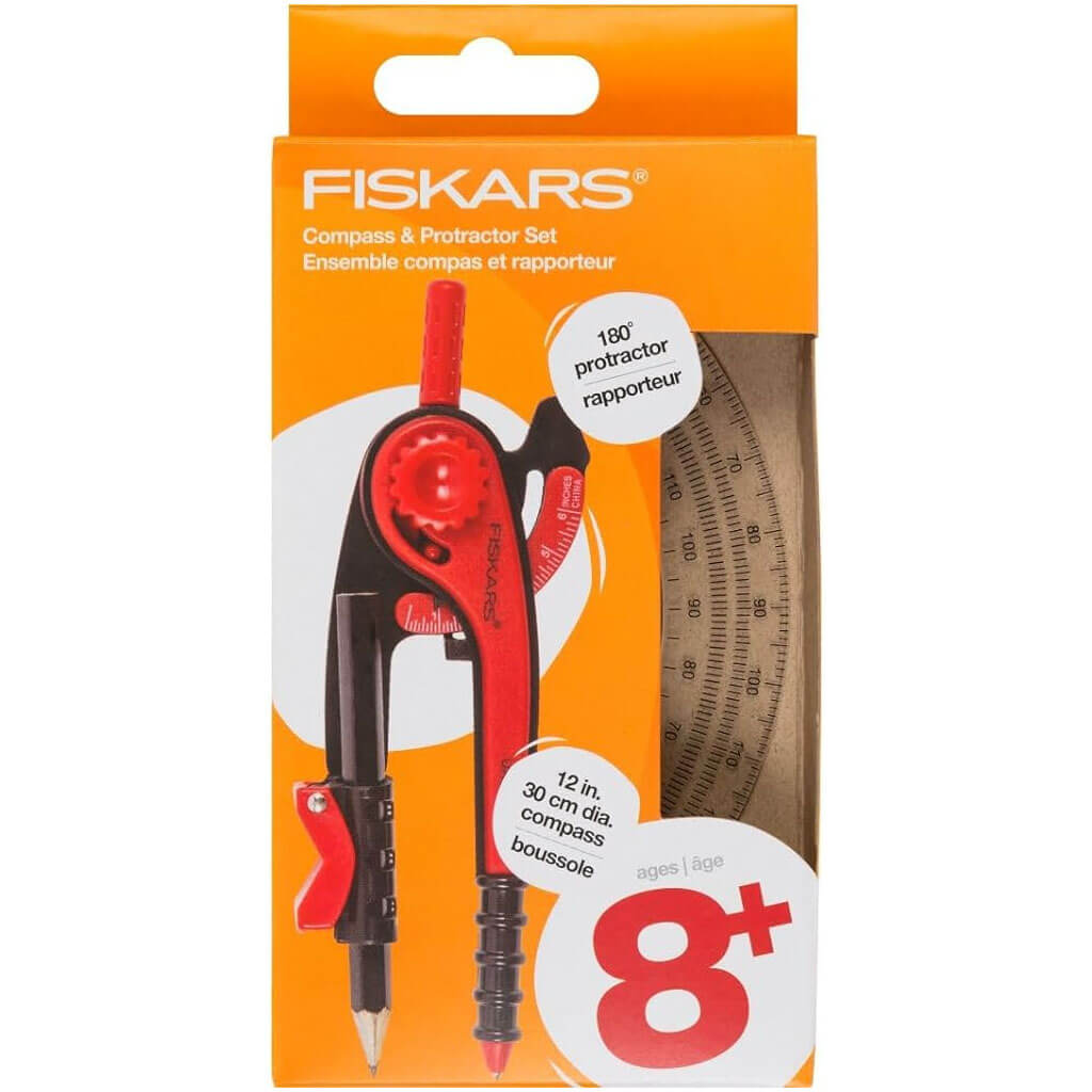 Fiskars 12in Pencil Compass with Protractor 3pc