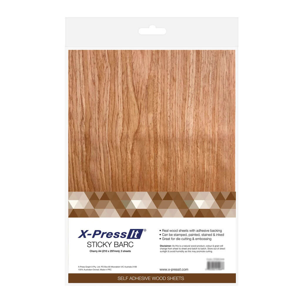 X-Press It Wood Sheet Sticky Bark Cherry A4 3pcs