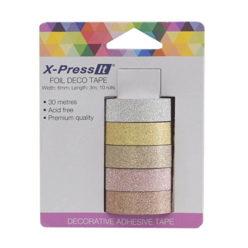 X-Press It Deco Tape Glitter Metallic 5pc