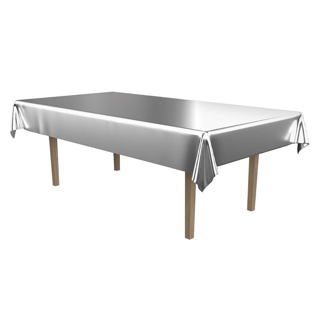 Metallic Rectangular Tablecover Silver, 54in x 108in