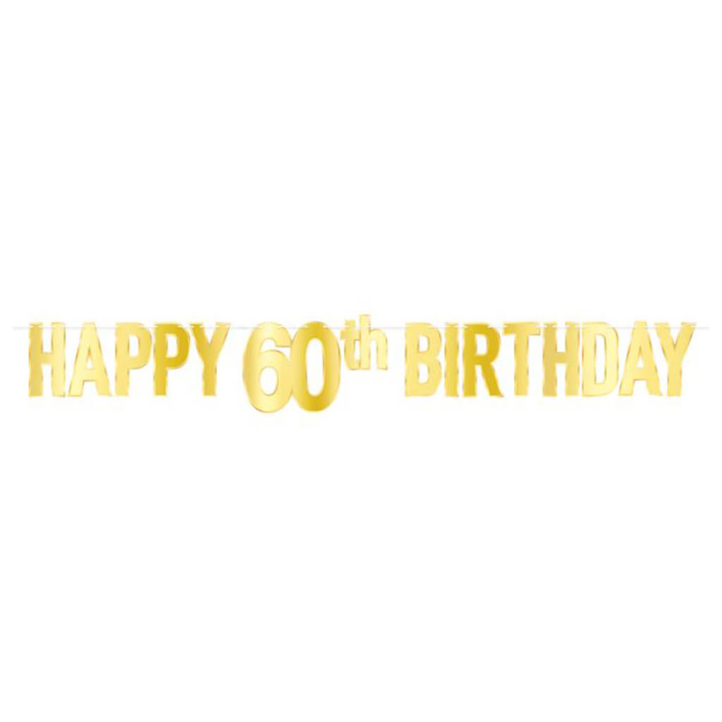 Gold Foil Happy &quot;60th&quot; Birthday Streamer, 7.75in x 5ft