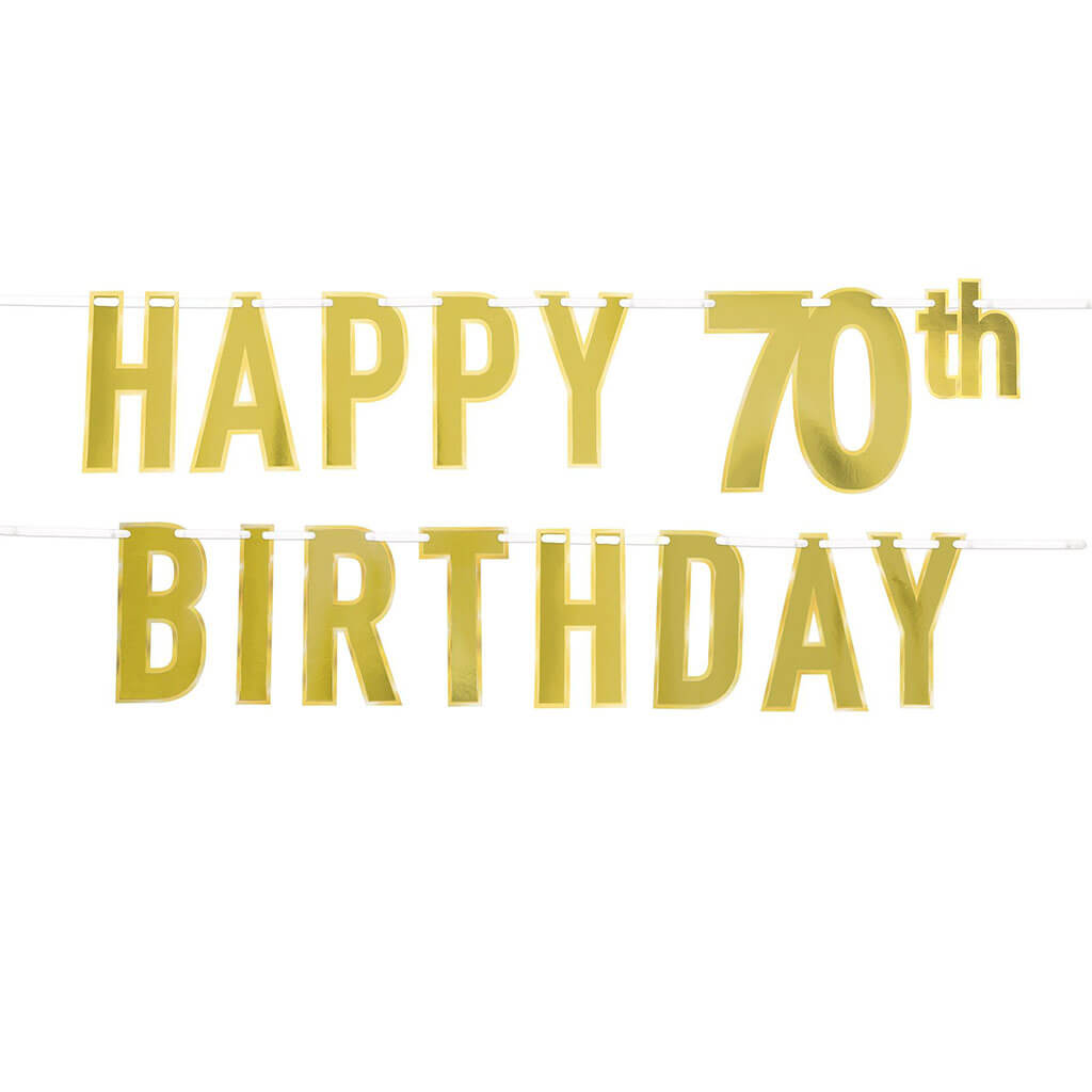 Gold Foil Happy "70th" Birthday Streamer, 7.75in x 5ft