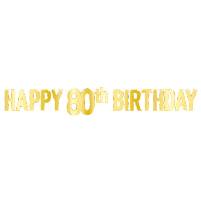 Gold Foil Happy "80th" Birthday Streamer, 7.75in x 5ft