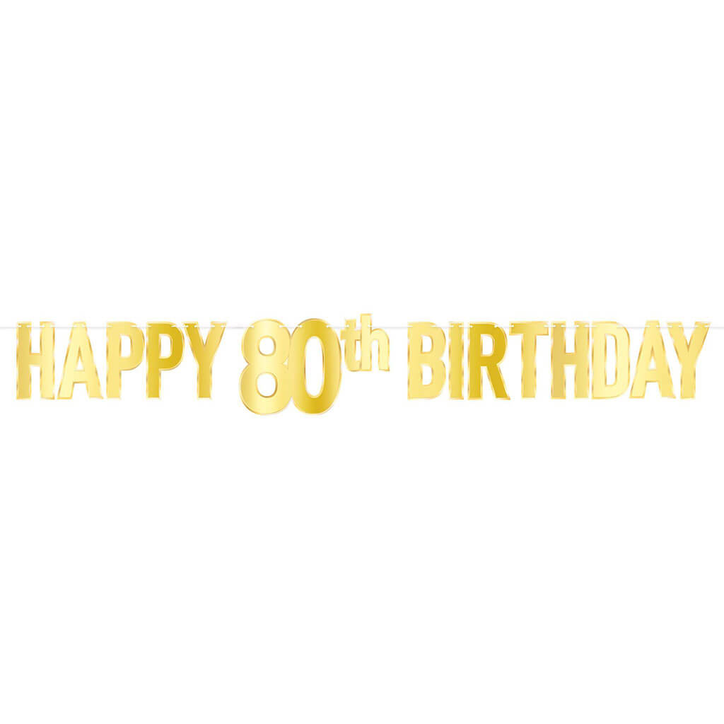 Gold Foil Happy "80th" Birthday Streamer, 7.75in x 5ft