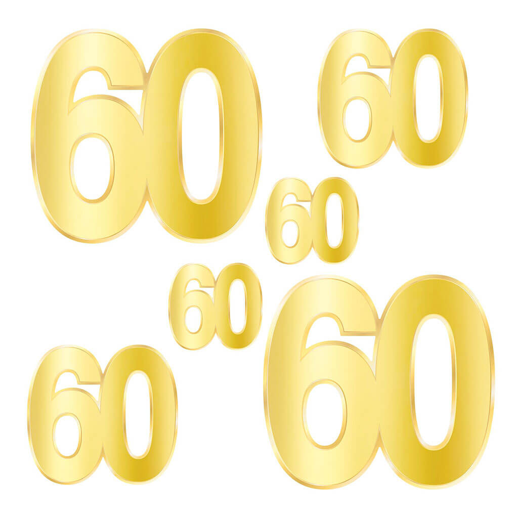 Foil "60" Birthday Cutouts, 4.5in-11.75in