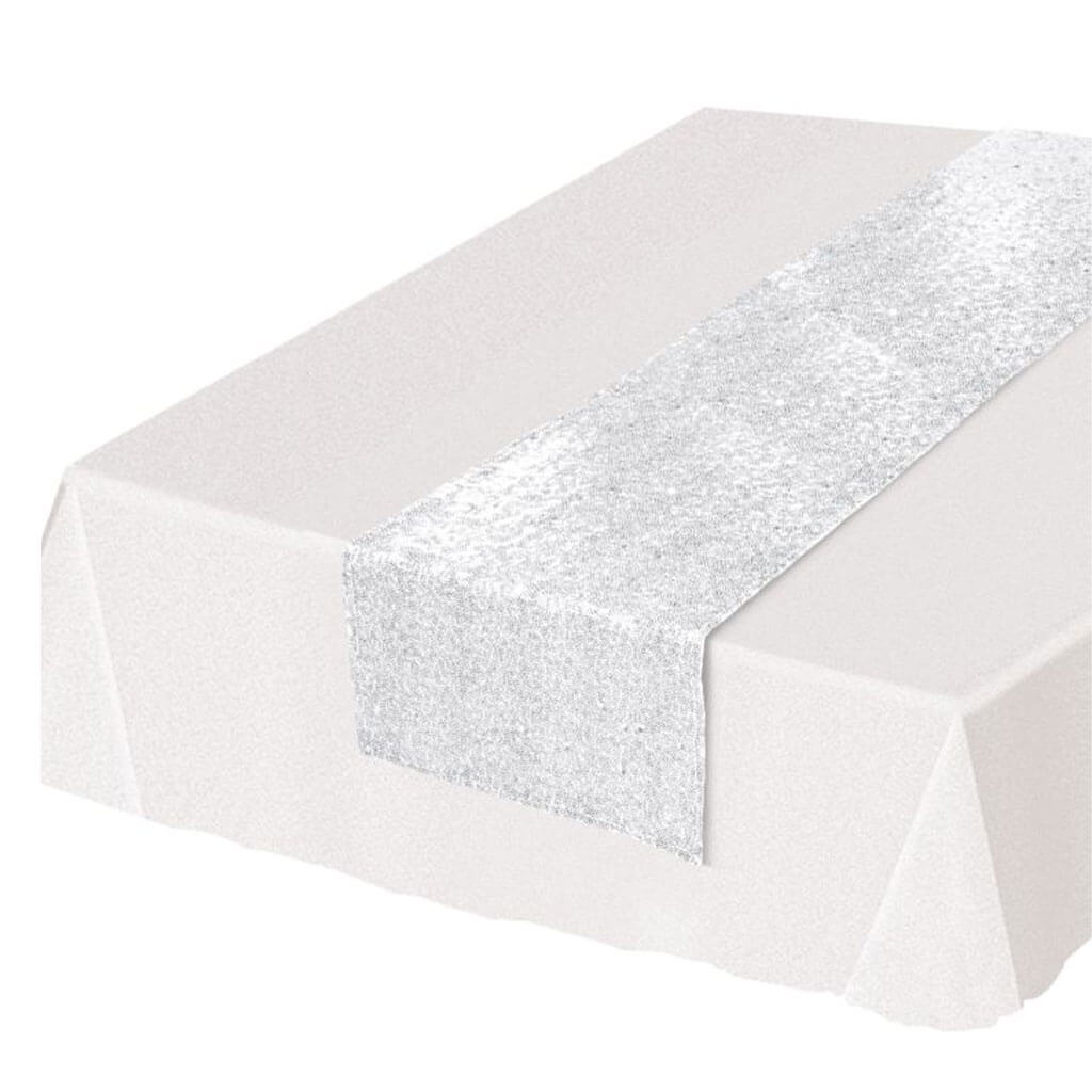 Sequined Table Runner White, 11.25in x 6ft 3in