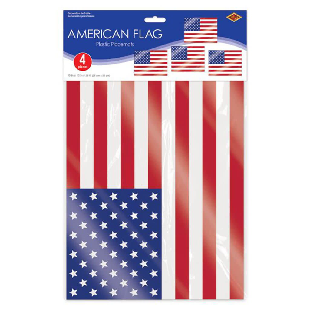 Plastic American Flag Placemats, 10in x 13in