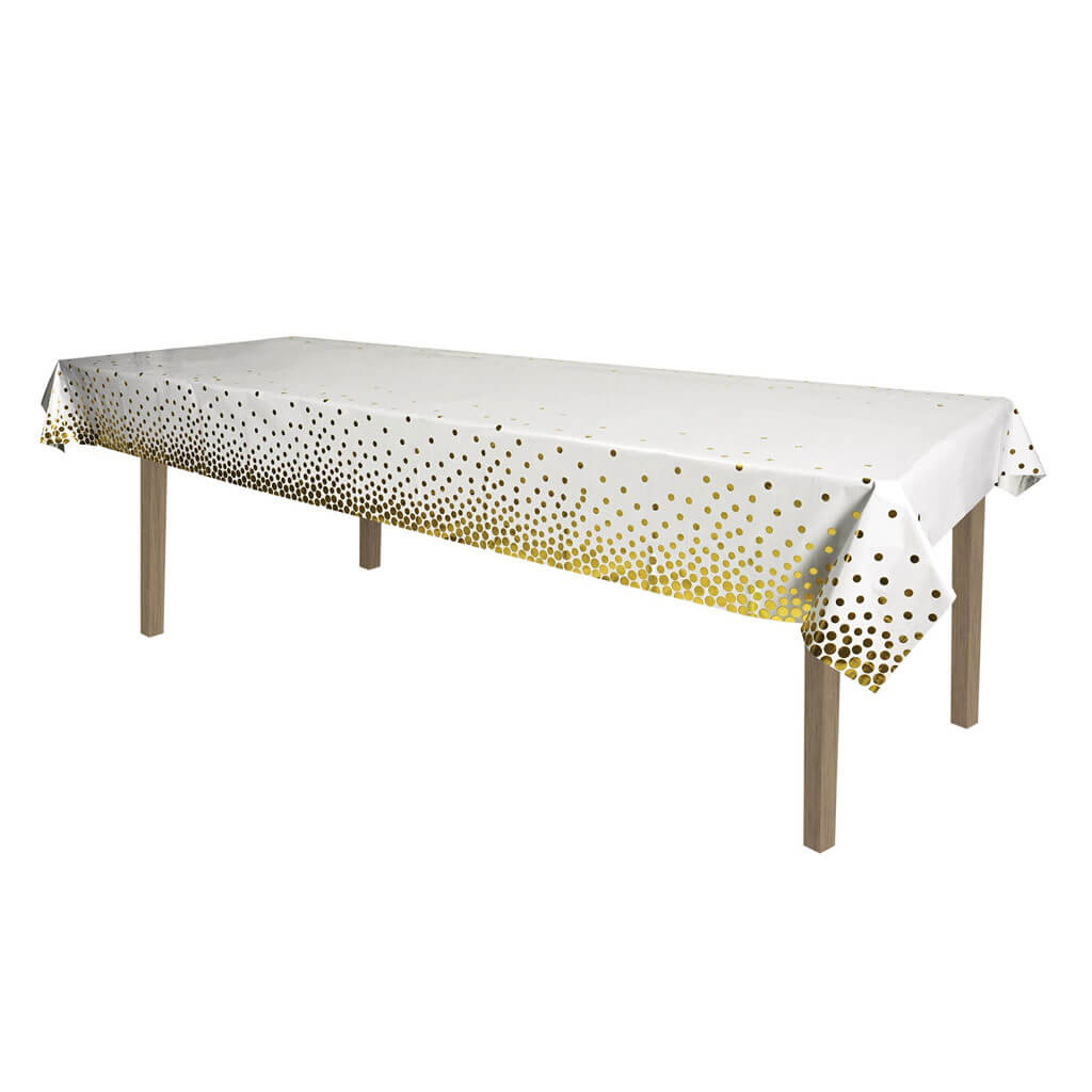 Metallic Polka Dots Tablecover Gold, 54in x 108in