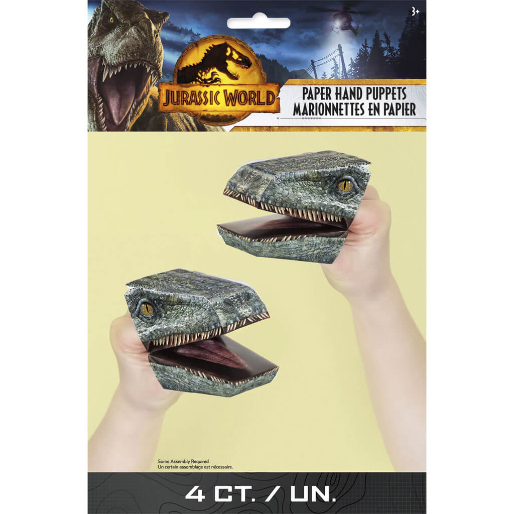 Jurassic World 3 Diy Paper Hand Puppets, 4ct