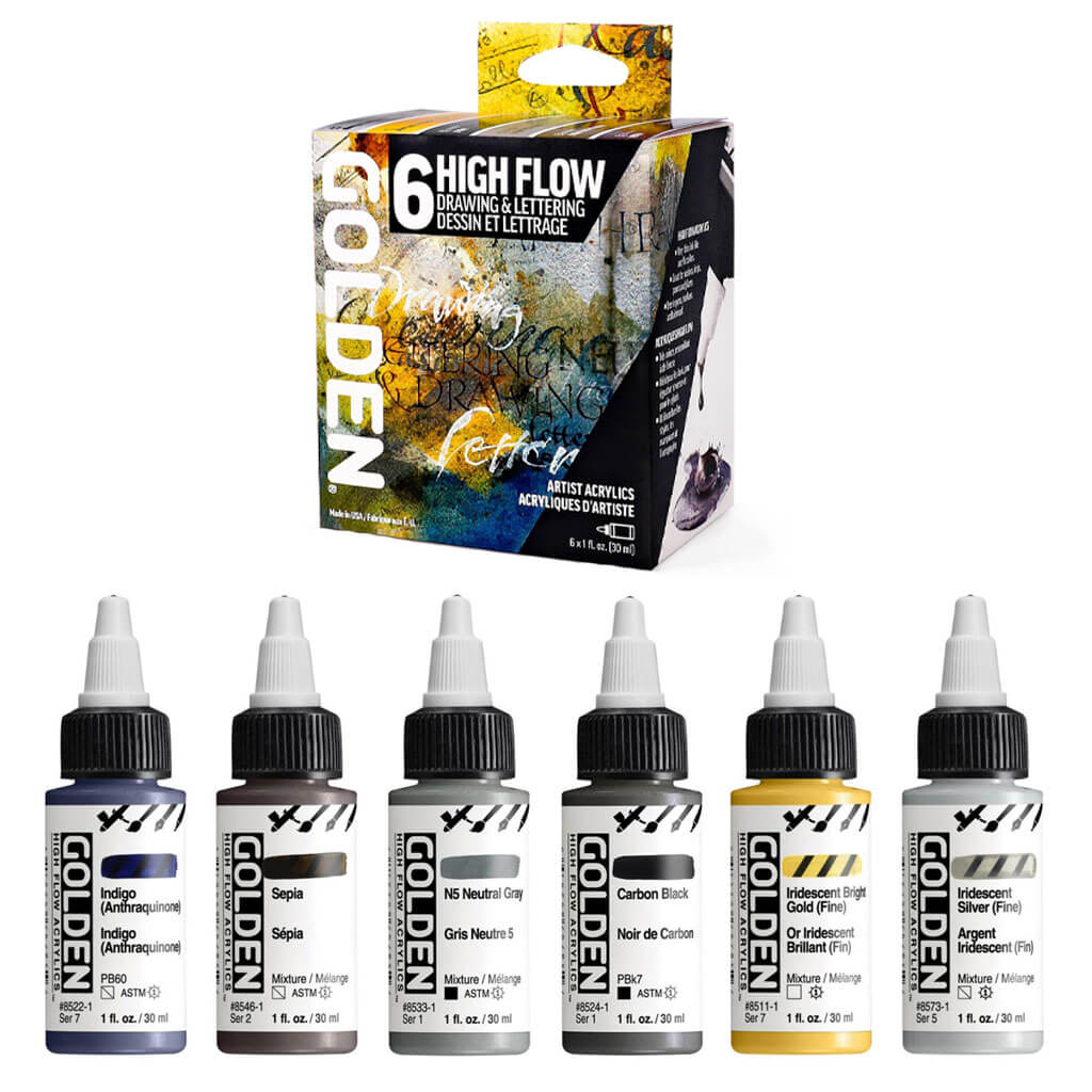 Golden High Flow Acrylics Drawing and Lettering Set of 6