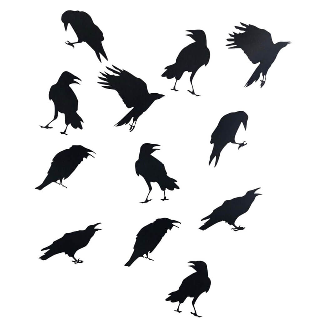 Crow Silhouette Stickers, 12Pcs