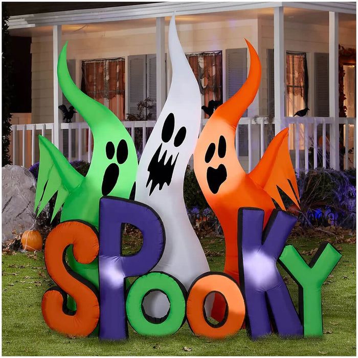 Airblown Inflatable Ghosts with "Spooky" Sign, 8ft