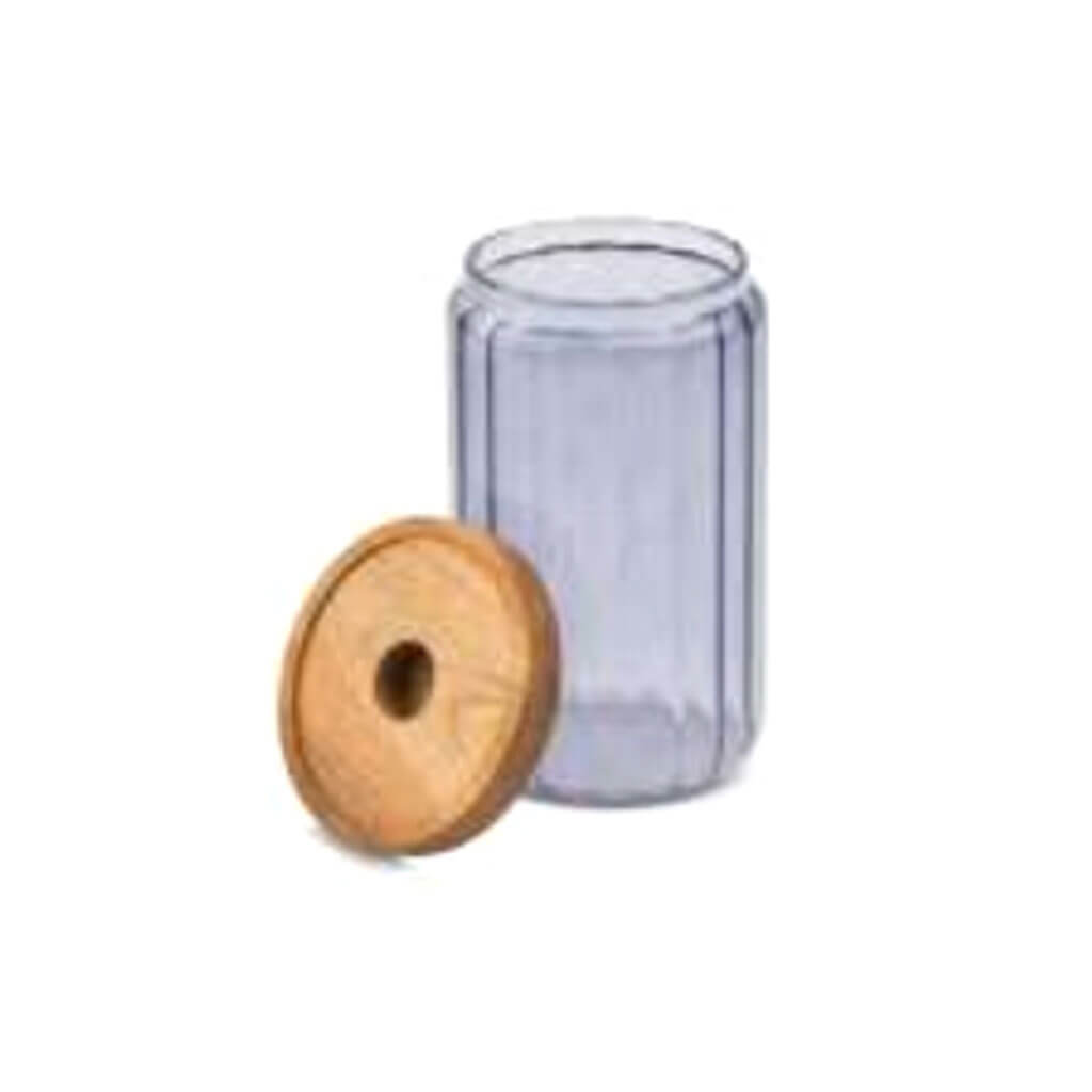 27.05oz Ribbed Glass Canister with Acacia Lid, Lilac Haze