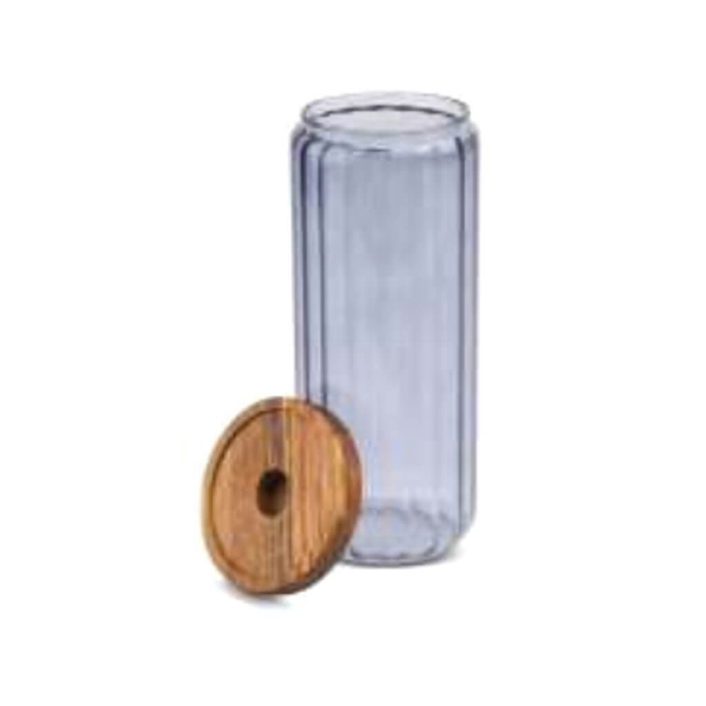 50.7oz Ribbed Glass Canister with Acacia Lid, Lilac Haze