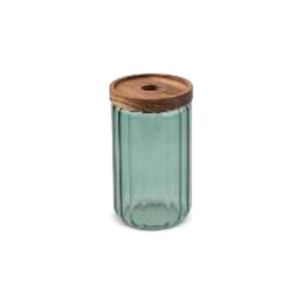 27.05oz Ribbed Glass Canister with Acacia Lid, Matcha