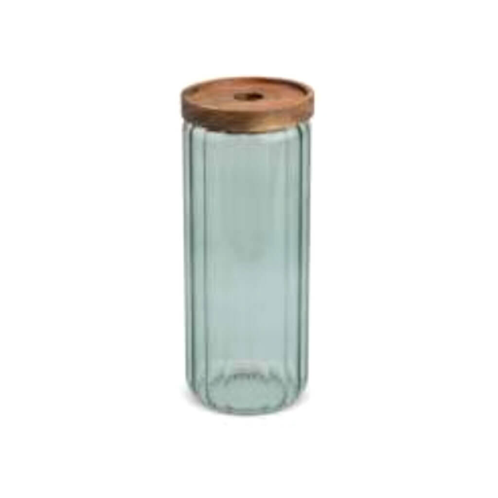 50.7oz Ribbed Glass Canister with Acacia Lid, Matcha