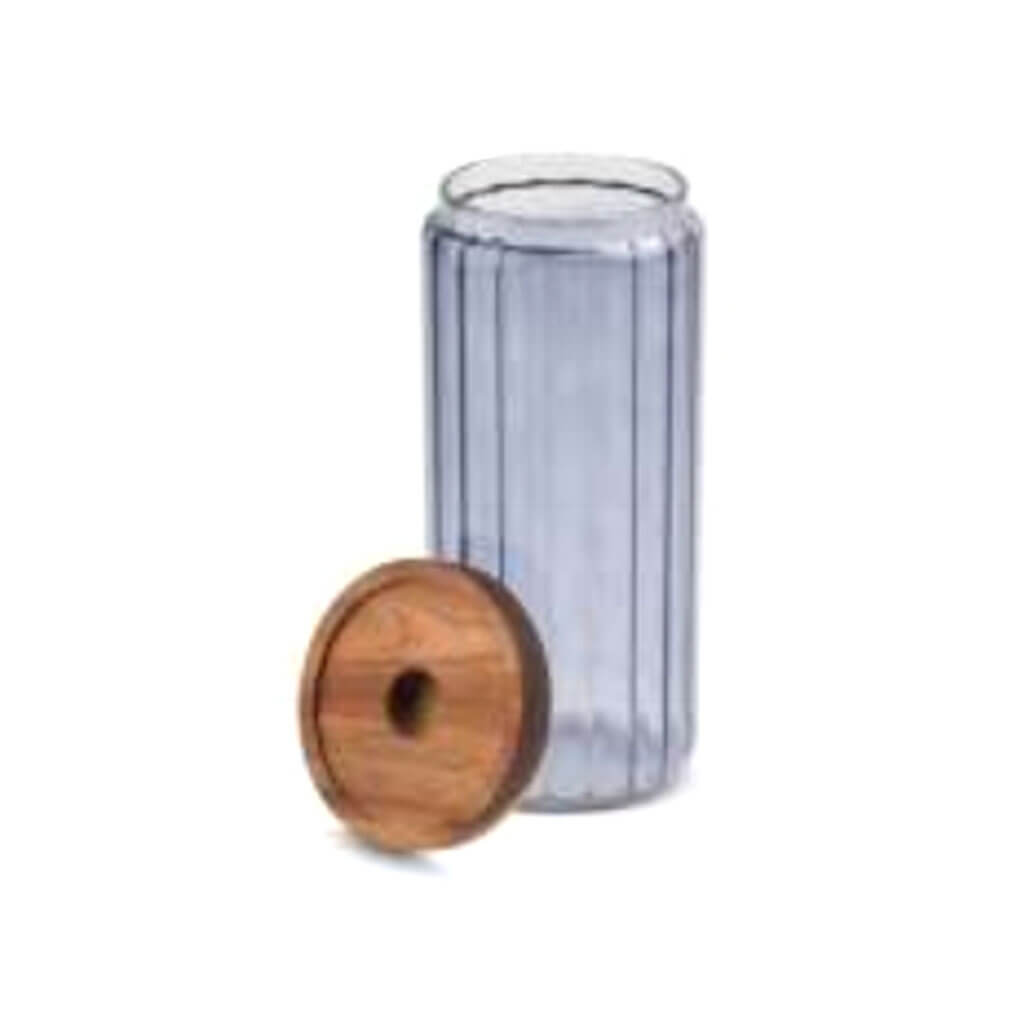 40.5oz Ribbed Glass Canister with Acacia Lid