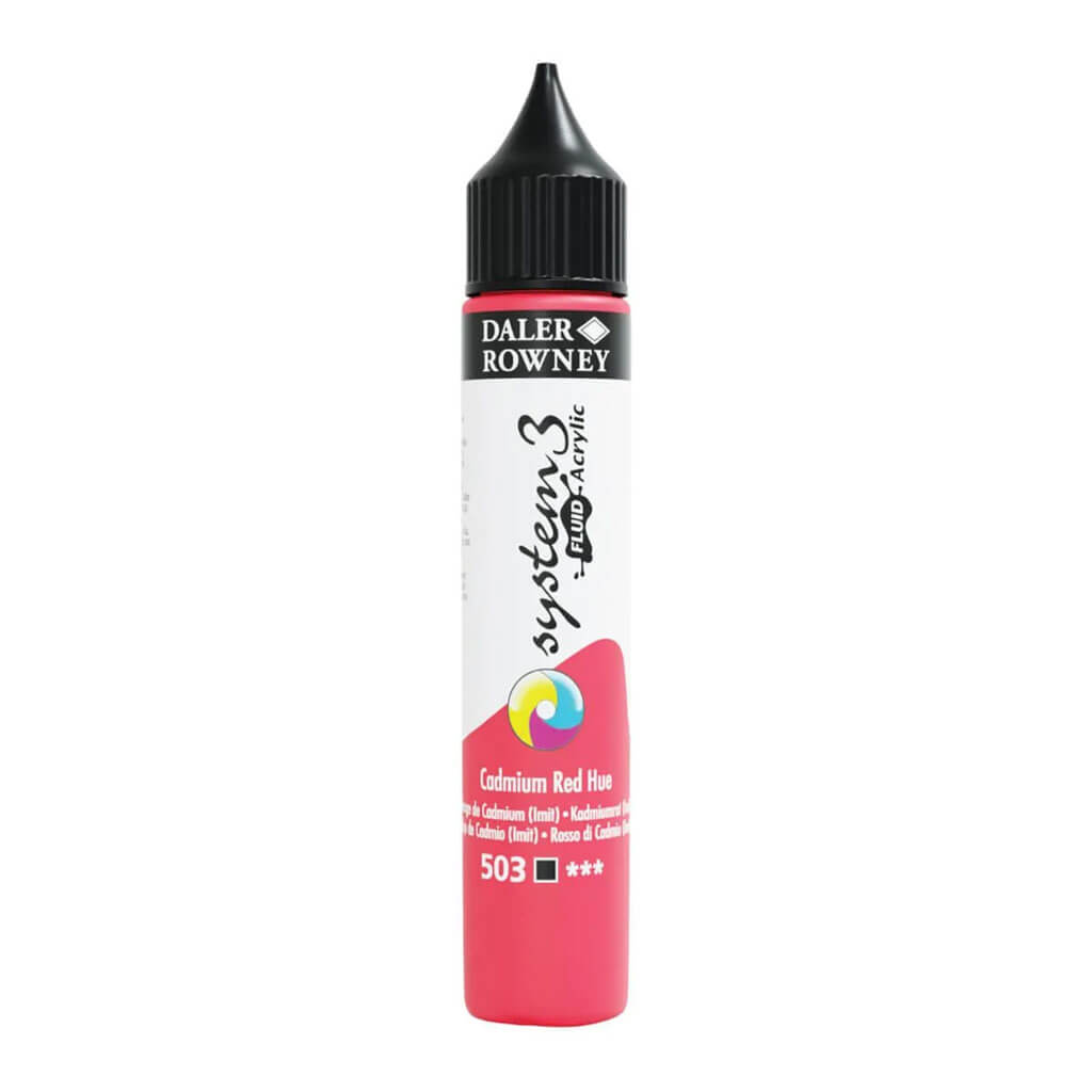 Daler Rowney System 3 Fluid Acrylic Liner 1oz Cadmium Red Hue