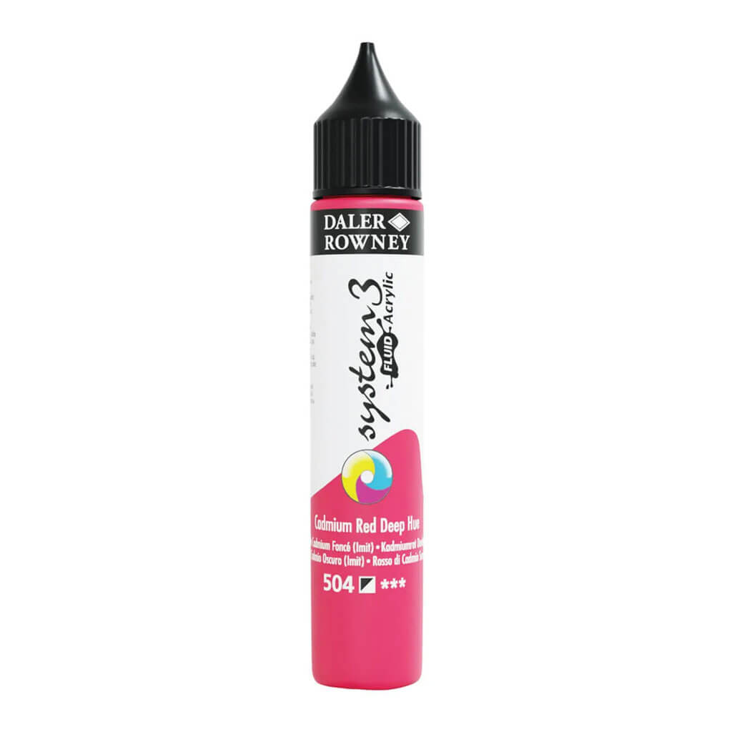 Daler Rowney System 3 Fluid Acrylic Liner 1oz Cadmium Red Deep Hue