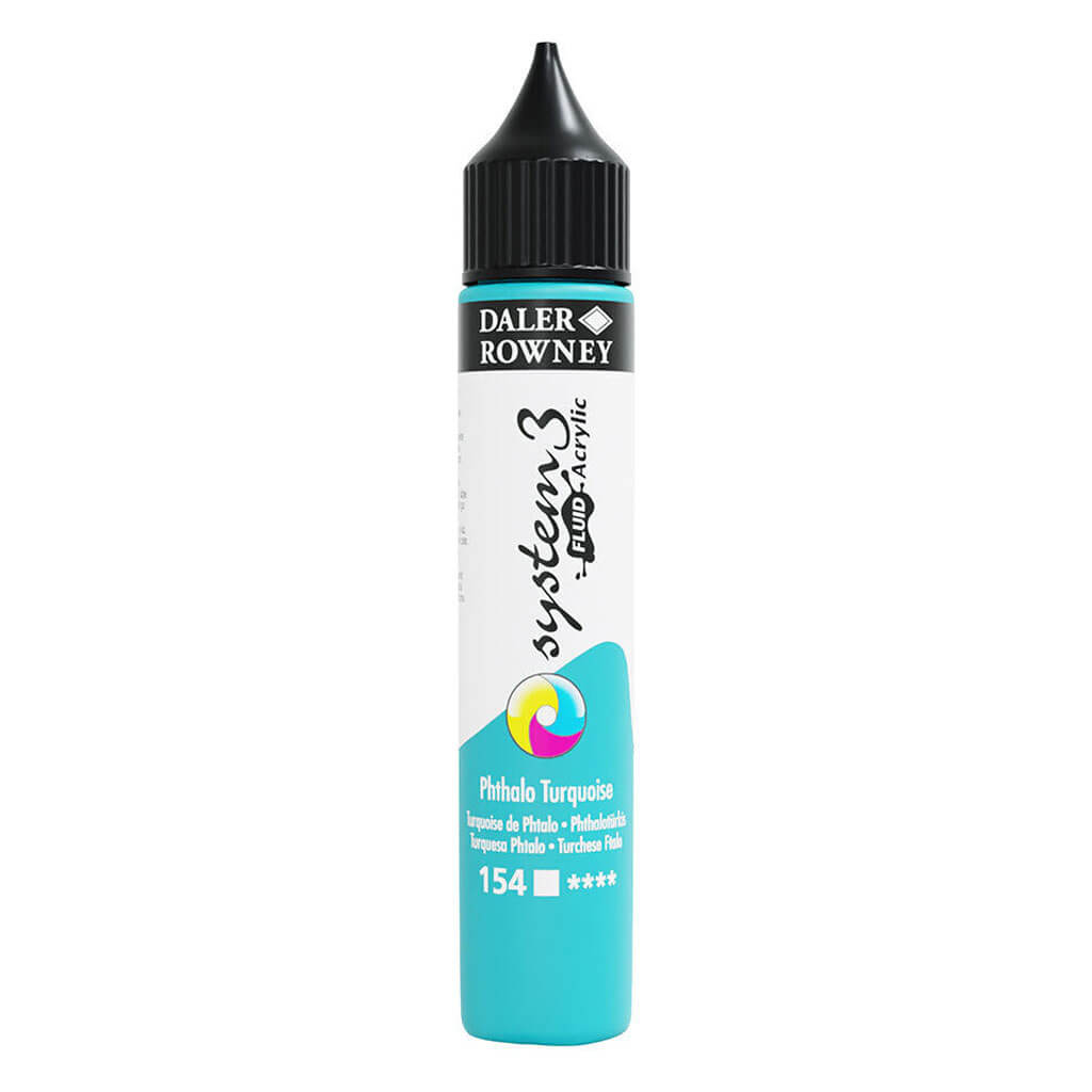 Daler Rowney System 3 Fluid Acrylic Liner 1oz Phthalo Turquoise