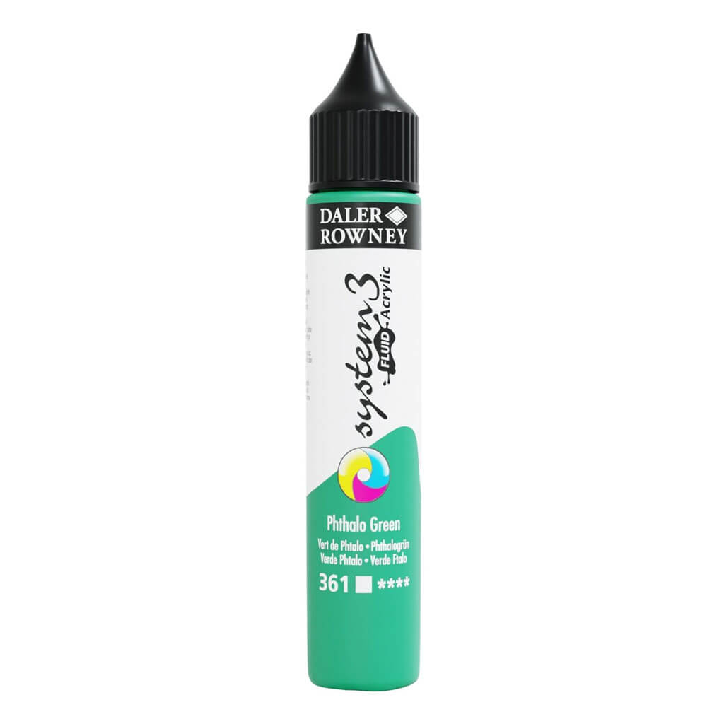 Daler Rowney System 3 Fluid Acrylic Liner 1oz Phthalo Green