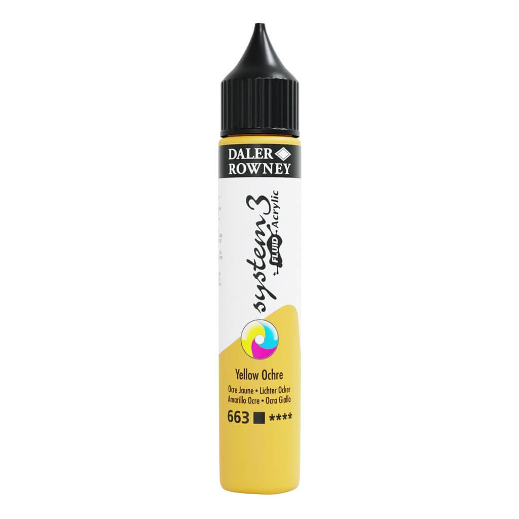 Daler Rowney System 3 Fluid Acrylic Liner 1oz Yellow Ochre