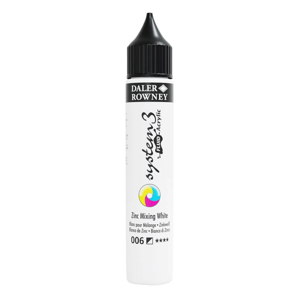 Daler Rowney System 3 Fluid Acrylic Liner 1oz Zinc Mixing White