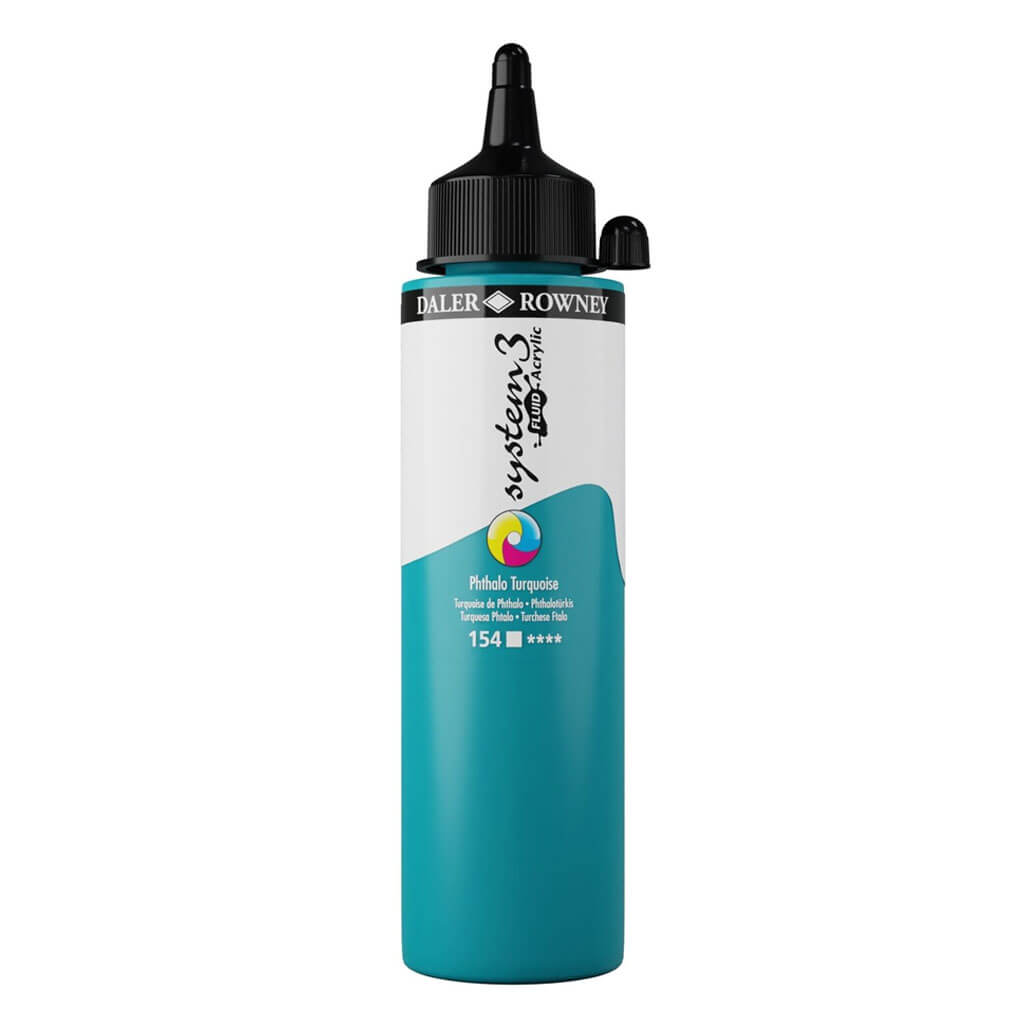 Daler Rowney System 3 Fluid Acrylic Liner 250ml Phthalo Turquoise