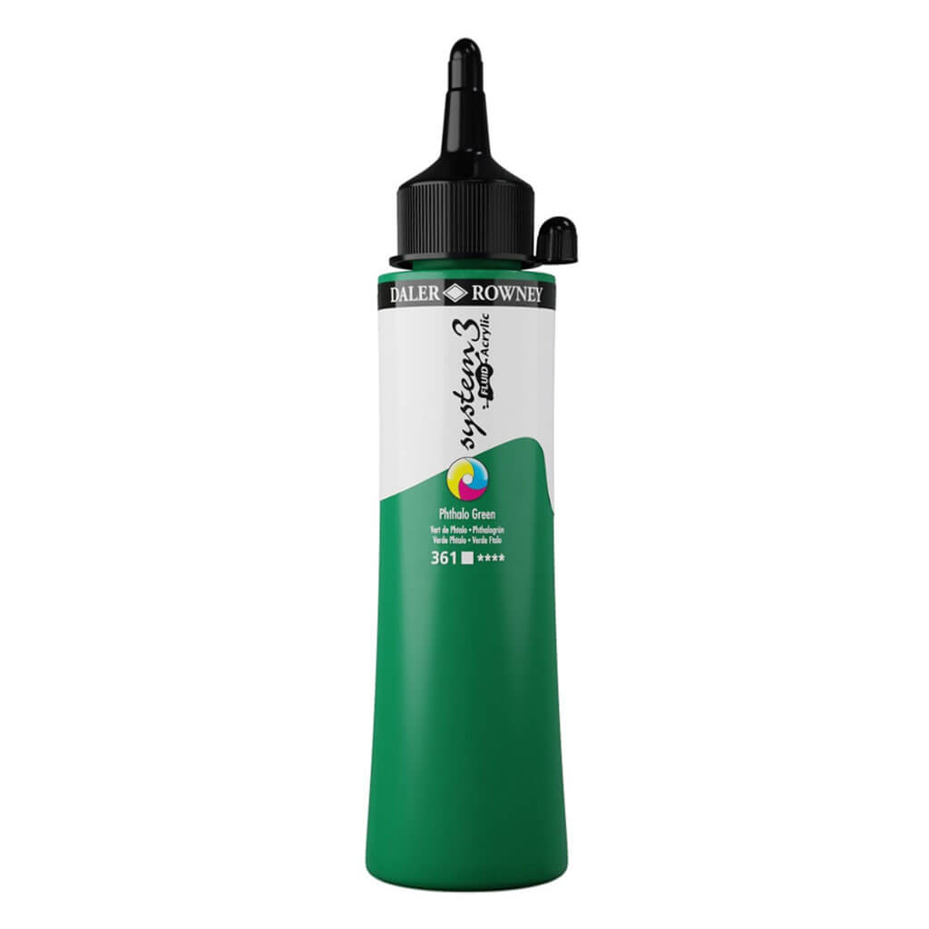 Daler Rowney System 3 Fluid Acrylic Liner 250ml Phthalo Green