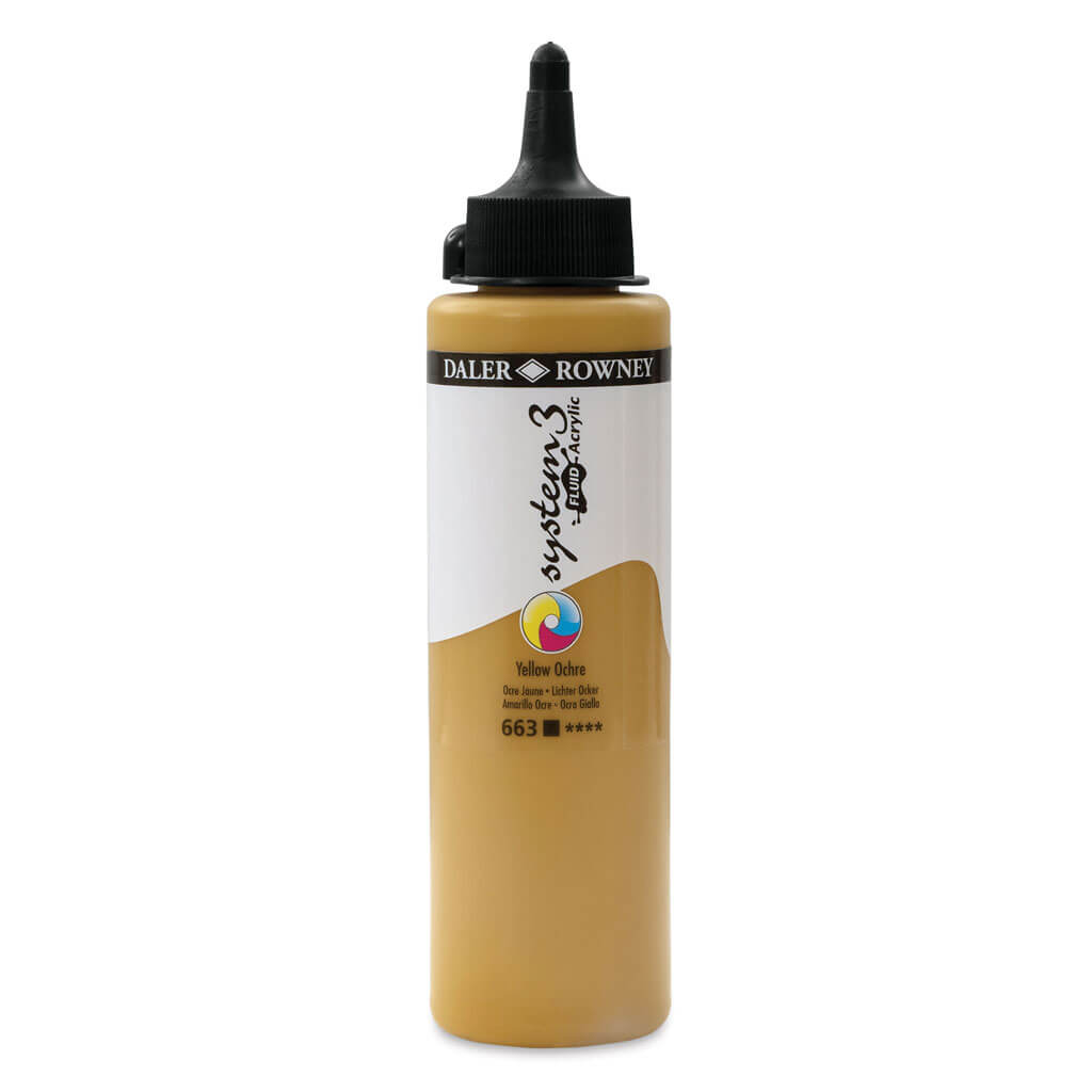 Daler Rowney System 3 Fluid Acrylic Liner 250ml Yellow Ochre