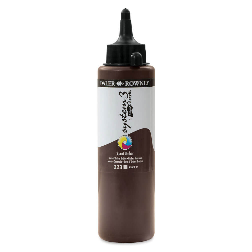 Daler Rowney System 3 Fluid Acrylic Liner 250ml Burnt Umber