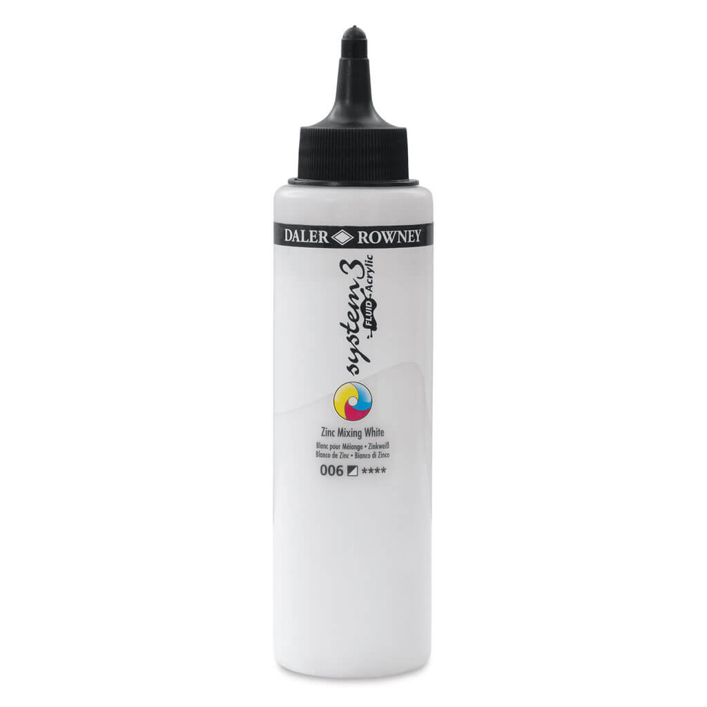 Daler Rowney System 3 Fluid Acrylic Liner 250ml Zinc Mix White