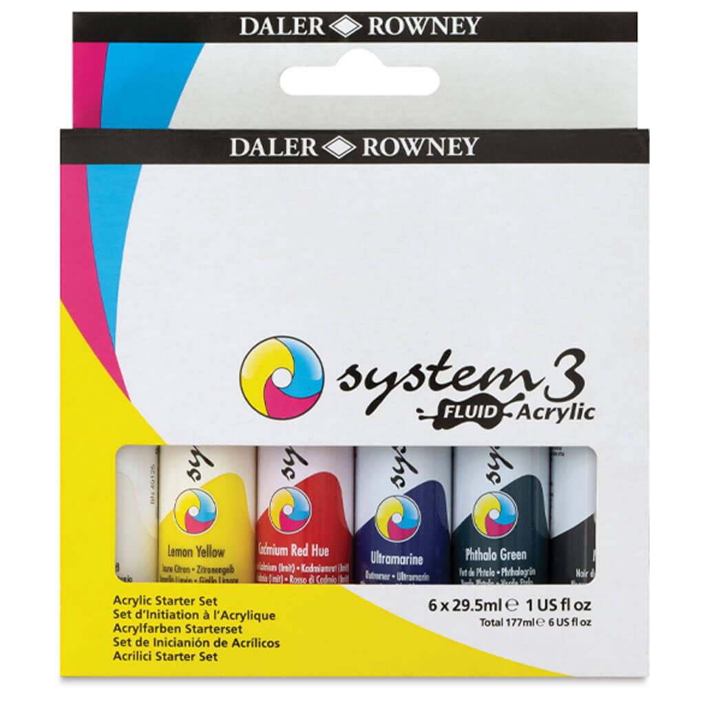 Daler-Rowney System 3 Fluid Acrylic Liner Set of 6 Colors